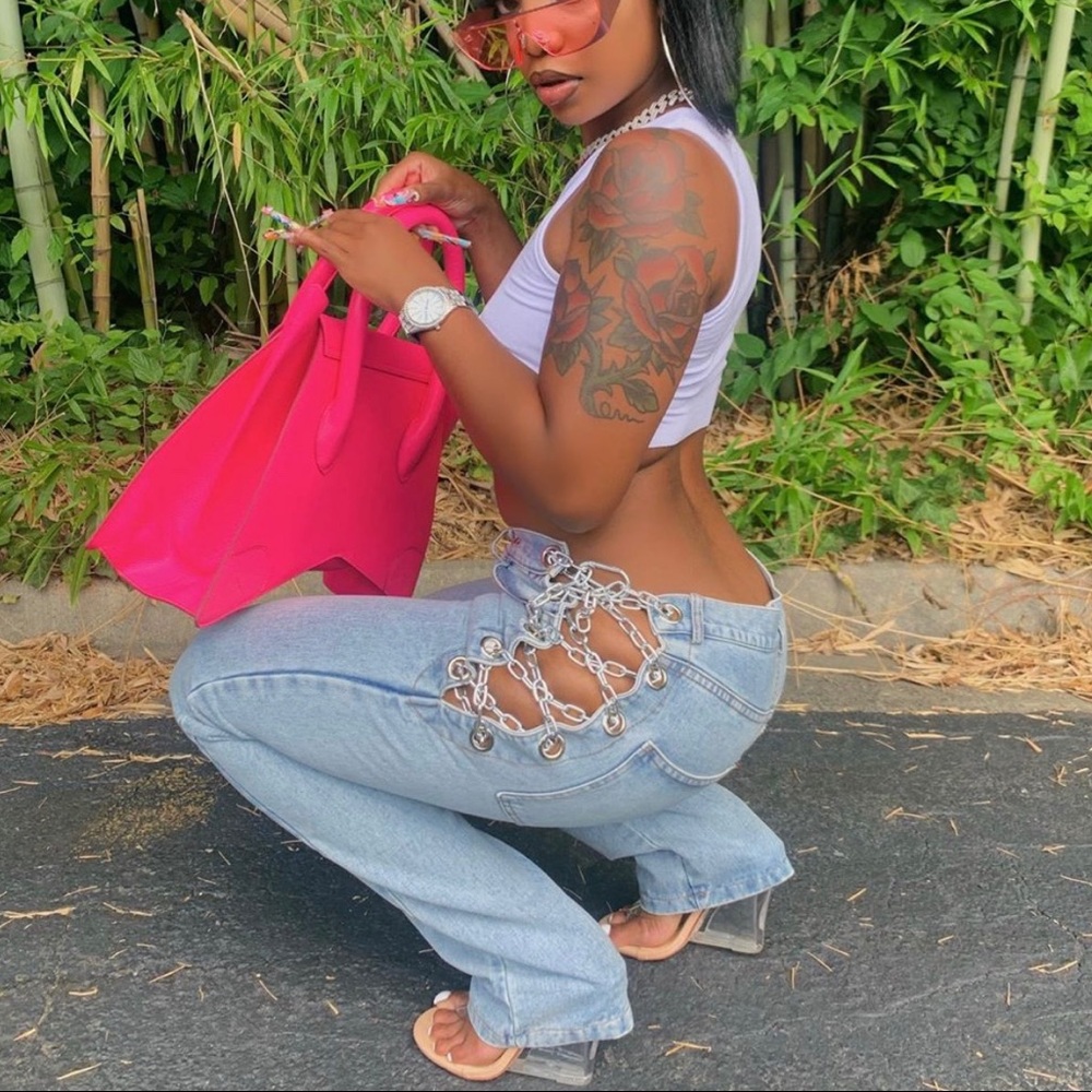 Cute chain sided  jeans